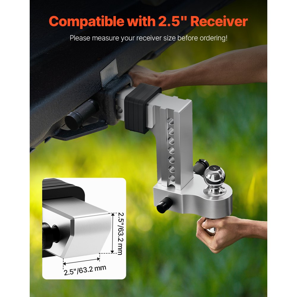 VEVOR Adjustable Trailer Hitch, 8-Inch Drop Hitch, Tri-Ball Mount for 2.5-Inch Hitch Receiver, Trailer Ball Size 1-7/8", 2" & 2-5/16", Max 18500 lbs Ball Hitch, Towing Hitch for RVs, ATVs, and Trucks