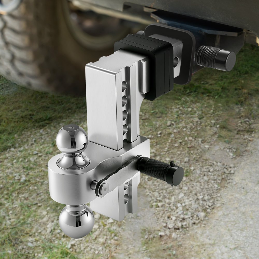 VEVOR Adjustable Trailer Hitch, 8-Inch Drop Hitch, Tri-Ball Mount for 2.5-Inch Hitch Receiver, Trailer Ball Size 1-7/8", 2" & 2-5/16", Max 18500 lbs Ball Hitch, Towing Hitch for RVs, ATVs, and Trucks