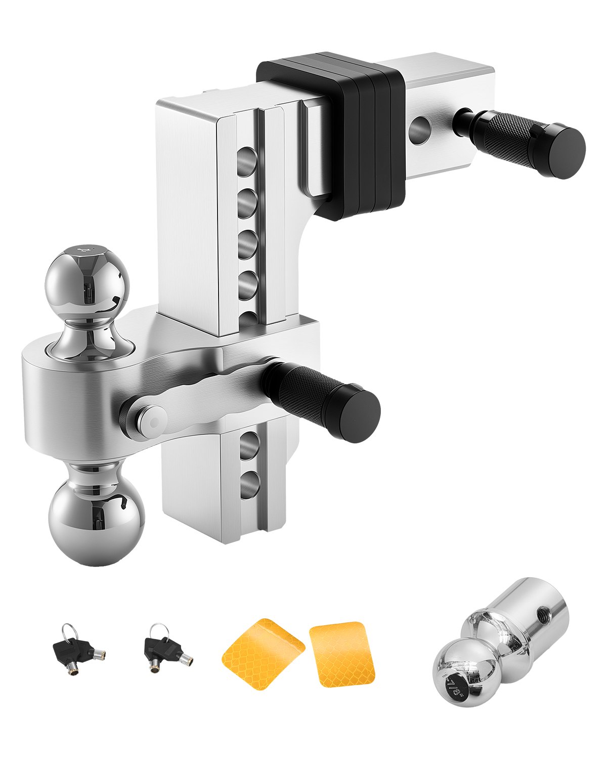 VEVOR Adjustable Trailer Hitch, 8-Inch Drop Hitch, Tri-Ball Mount for 2.5-Inch Hitch Receiver, Trailer Ball Size 1-7/8", 2" & 2-5/16", Max 18500 lbs Ball Hitch, Towing Hitch for RVs, ATVs, and Trucks