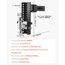 VEVOR Adjustable Trailer Hitch 2.5" Receiver 10" Drop Tri-Ball Hitch 22000 lbs