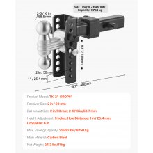 Adjustable Trailer Hitch 2" Receiver 6" Drop Tri-Ball Hitch 21500 lbs