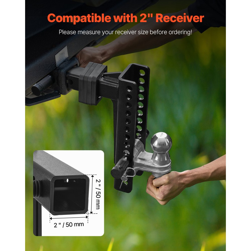 VEVOR Adjustable Trailer Hitch, 10-Inch Drop Hitch Ball Mount, Fit 2" Receiver, Heavy Duty Trailer Tow Hitch with 2" & 2-5/16"Balls, 21500 lbs GTW, Receiver Hitch with Anti-Theft Pin, Solid Ball Mount