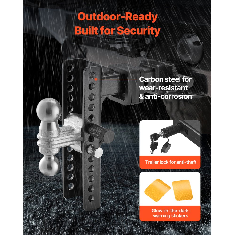 VEVOR Adjustable Trailer Hitch, 10-Inch Drop Hitch Ball Mount, Fit 2" Receiver, Heavy Duty Trailer Tow Hitch with 2" & 2-5/16"Balls, 21500 lbs GTW, Receiver Hitch with Anti-Theft Pin, Solid Ball Mount