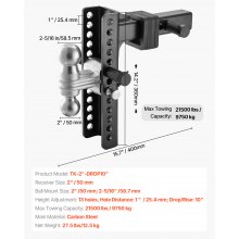 VEVOR Adjustable Trailer Hitch 2" Receiver 10" Drop Tri-Ball Hitch 21500 lbs