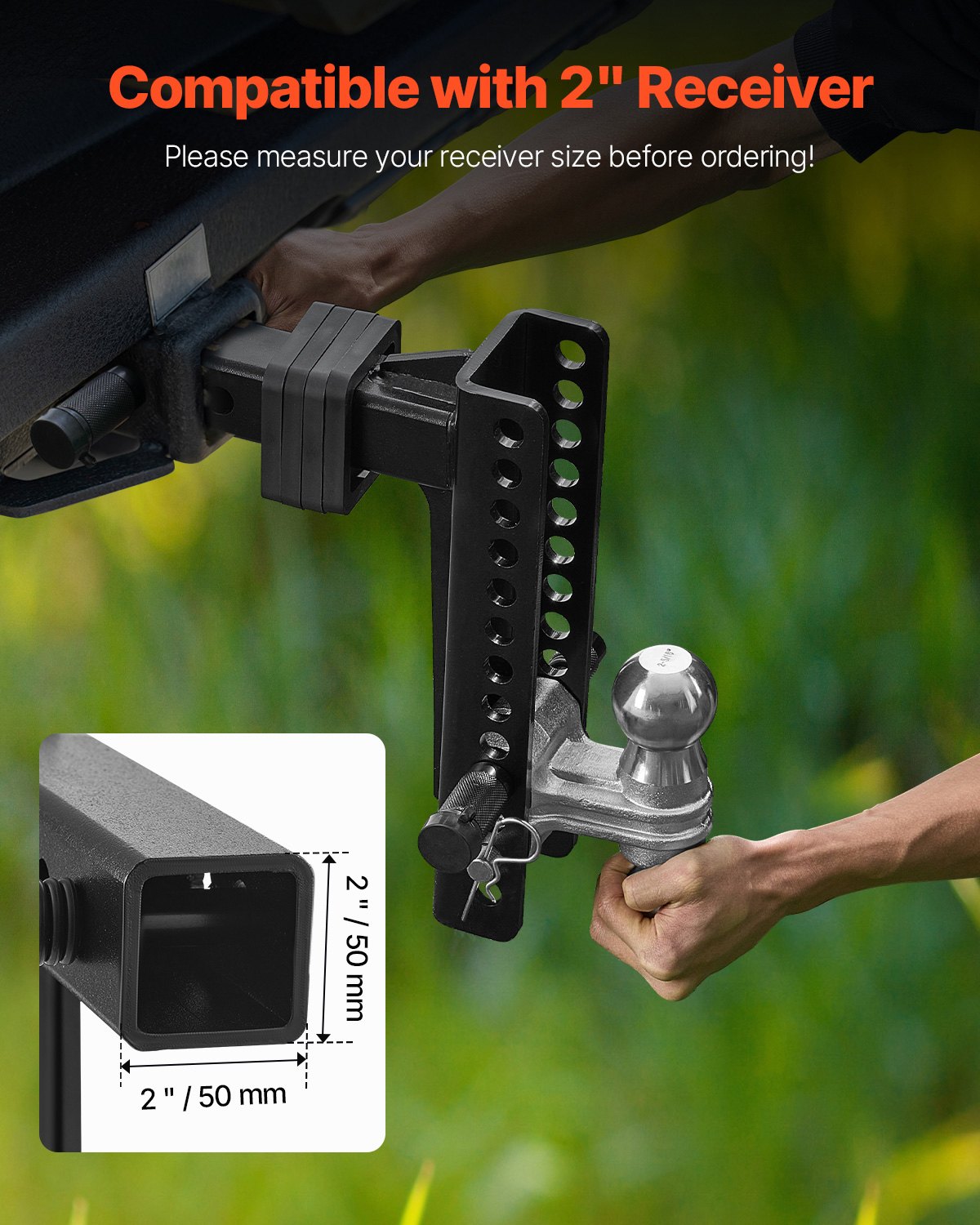 VEVOR Adjustable Trailer Hitch, 10-Inch Drop Hitch Ball Mount, Fit 2" Receiver, Heavy Duty Trailer Tow Hitch with 2" & 2-5/16"Balls, 21500 lbs GTW, Receiver Hitch with Anti-Theft Pin, Solid Ball Mount