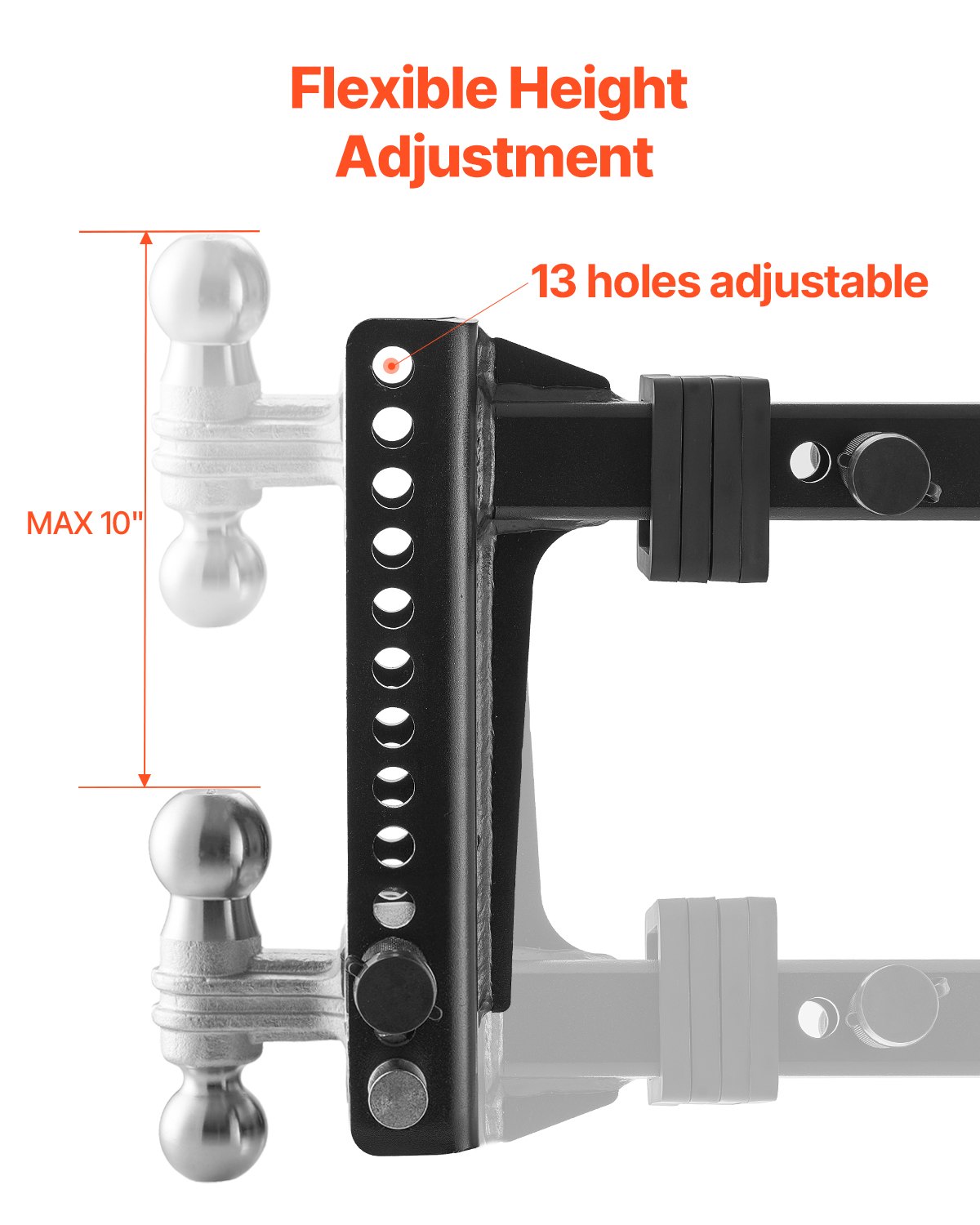 VEVOR Adjustable Trailer Hitch, 10-Inch Drop Hitch Ball Mount, Fit 2" Receiver, Heavy Duty Trailer Tow Hitch with 2" & 2-5/16"Balls, 21500 lbs GTW, Receiver Hitch with Anti-Theft Pin, Solid Ball Mount