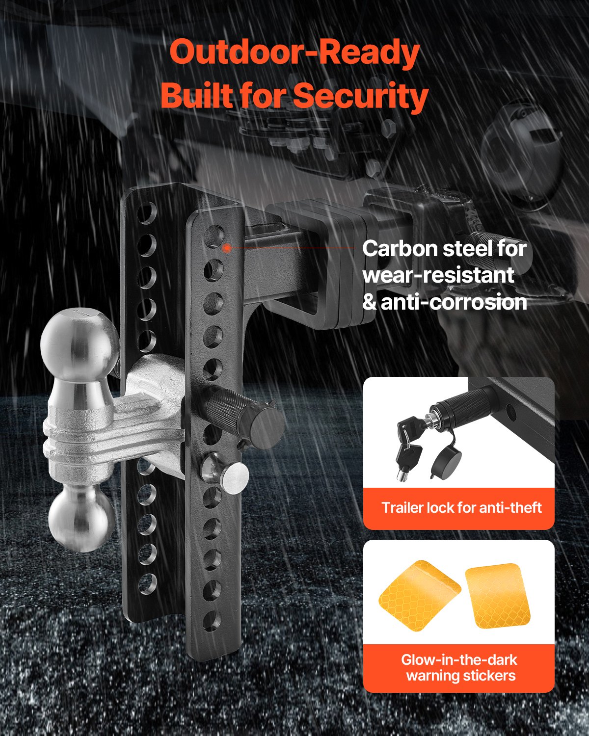 VEVOR Adjustable Trailer Hitch, 10-Inch Drop Hitch Ball Mount, Fit 2" Receiver, Heavy Duty Trailer Tow Hitch with 2" & 2-5/16"Balls, 21500 lbs GTW, Receiver Hitch with Anti-Theft Pin, Solid Ball Mount