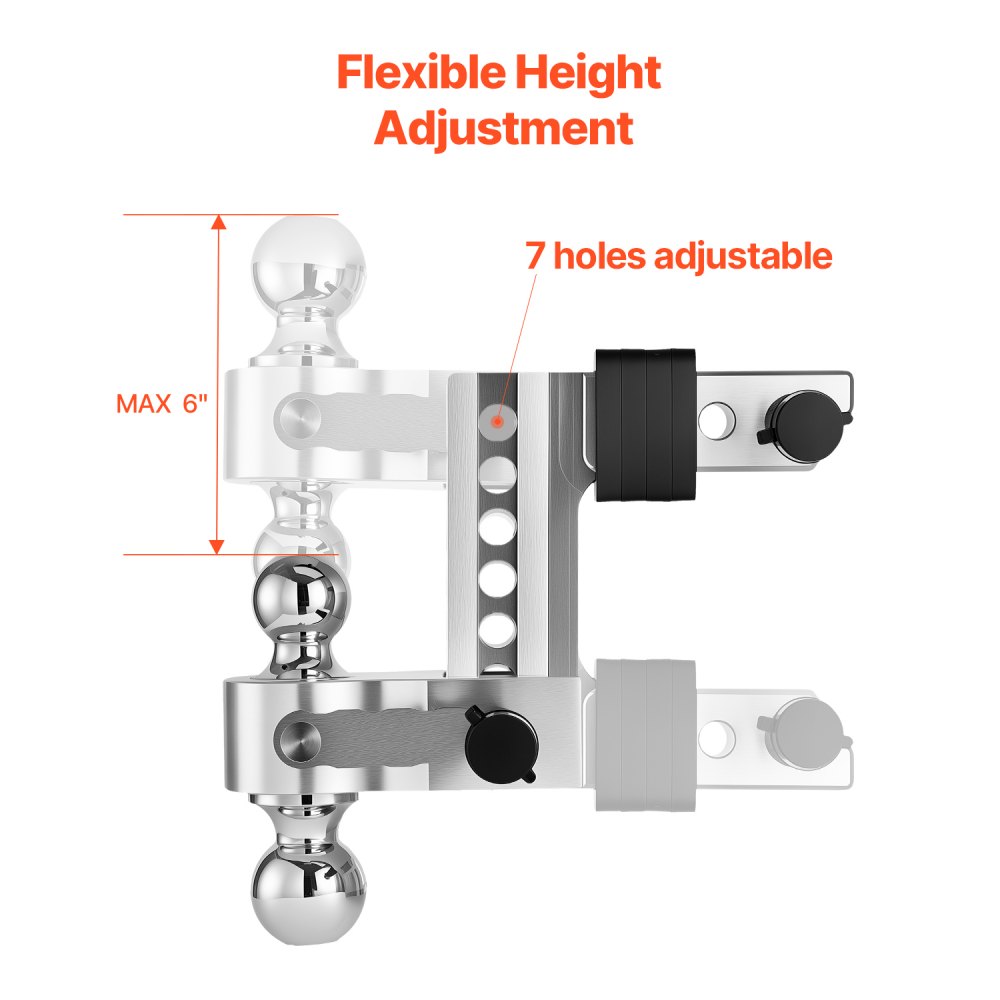 VEVOR Adjustable Trailer Hitch, 6-Inch Drop Hitch, Tri-Ball Mount for 2-Inch Hitch Receiver, Trailer Ball Size 1-7/8", 2" and 2-5/16", Max 15000 lbs Ball Hitch, Towing Hitch for RVs, ATVs, and Trucks