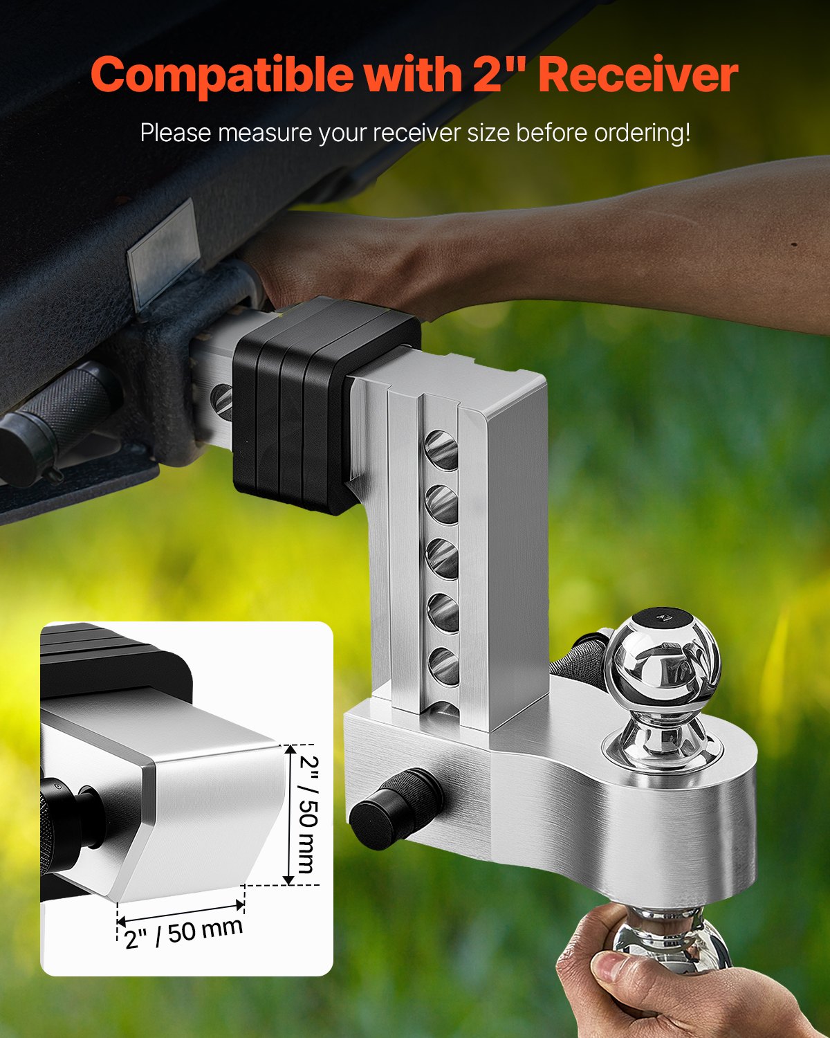 VEVOR Adjustable Trailer Hitch, 6-Inch Drop Hitch, Tri-Ball Mount for 2-Inch Hitch Receiver, Trailer Ball Size 1-7/8", 2" and 2-5/16", Max 15000 lbs Ball Hitch, Towing Hitch for RVs, ATVs, and Trucks