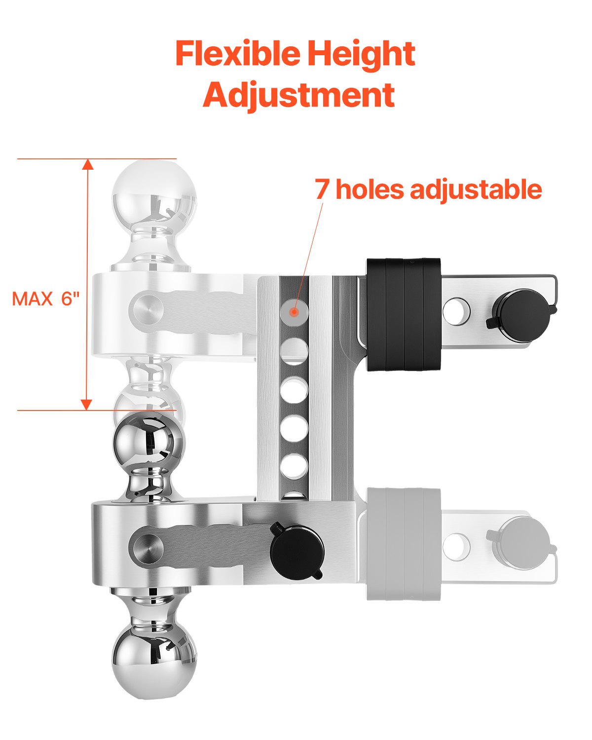 VEVOR Adjustable Trailer Hitch, 6-Inch Drop Hitch, Tri-Ball Mount for 2-Inch Hitch Receiver, Trailer Ball Size 1-7/8", 2" and 2-5/16", Max 15000 lbs Ball Hitch, Towing Hitch for RVs, ATVs, and Trucks