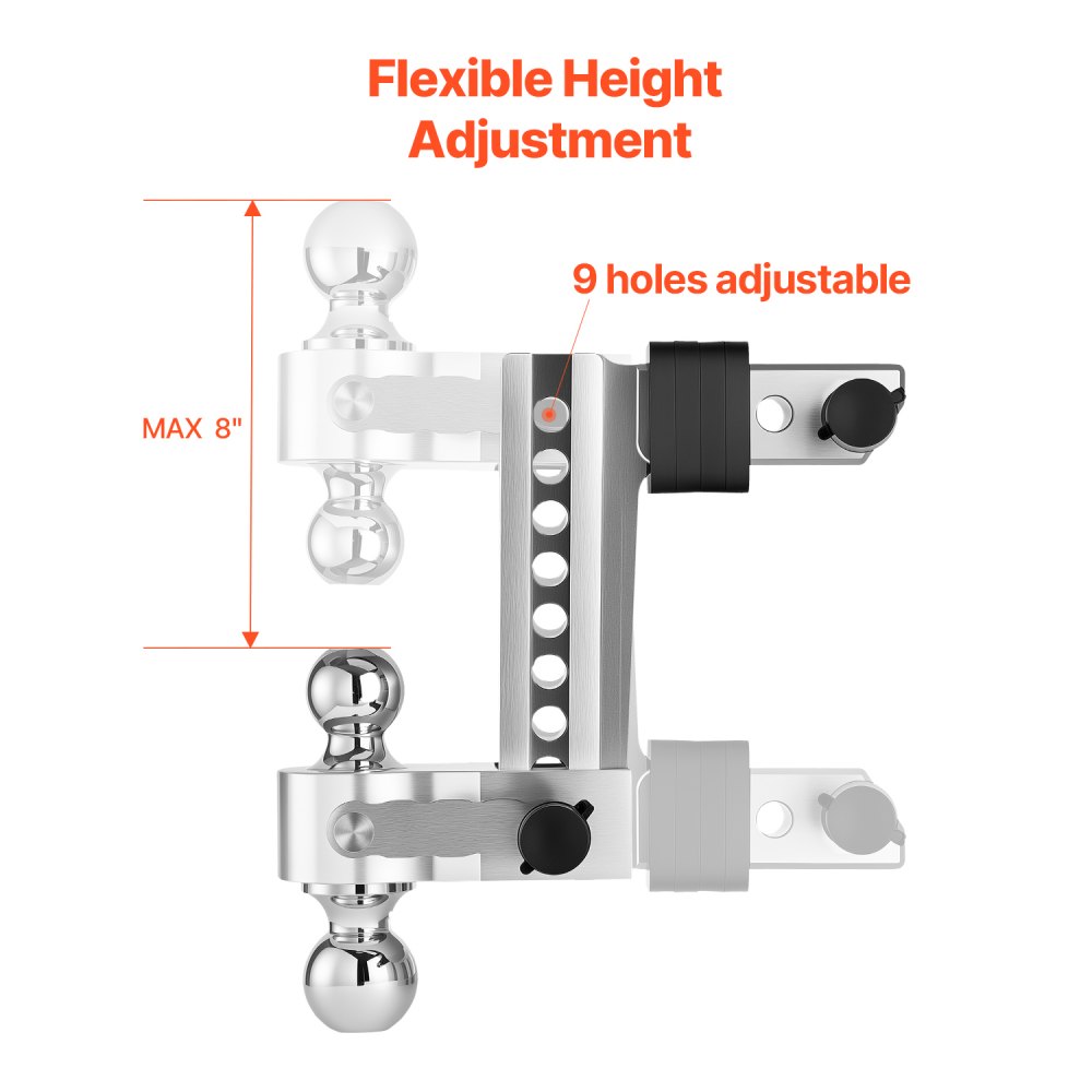 VEVOR Adjustable Trailer Hitch, 8-Inch Drop Hitch, Tri-Ball Mount for 2-Inch Hitch Receiver, Trailer Ball Size 1-7/8", 2" and 2-5/16", Max 15000 lbs Ball Hitch, Towing Hitch for RVs, ATVs, and Trucks