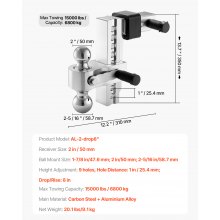 Adjustable Trailer Hitch 2" Receiver 8" Drop Tri-Ball Hitch 15000 lbs