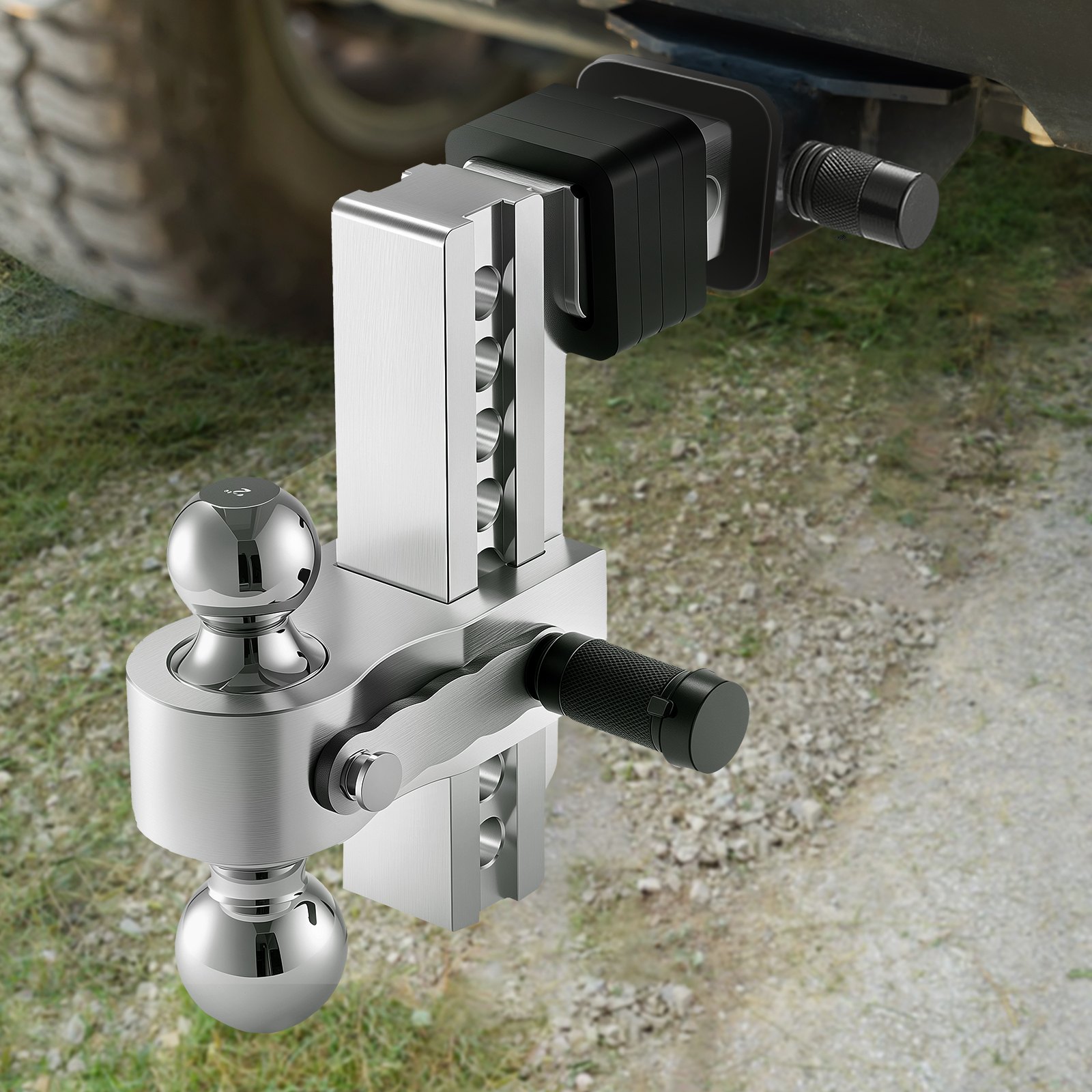 VEVOR Adjustable Trailer Hitch, 8-Inch Drop Hitch, Tri-Ball Mount for 2-Inch Hitch Receiver, Trailer Ball Size 1-7/8", 2" and 2-5/16", Max 15000 lbs Ball Hitch, Towing Hitch for RVs, ATVs, and Trucks