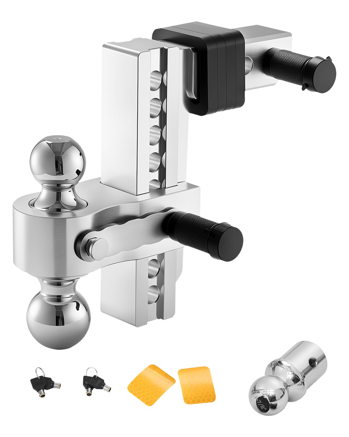 VEVOR Adjustable Trailer Hitch, 8-Inch Drop Hitch, Tri-Ball Mount for 2-Inch Hitch Receiver, Trailer Ball Size 1-7/8", 2" and 2-5/16", Max 15000 lbs Ball Hitch, Towing Hitch for RVs, ATVs, and Trucks