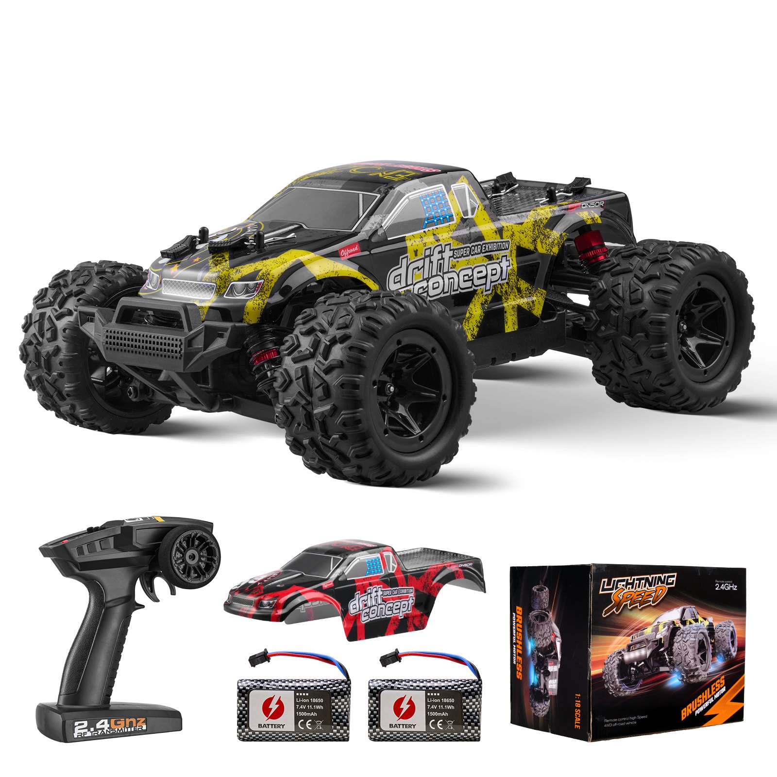 VEVOR Remote Control Car, 1:18 Scale RC Car for Kids, All Terrain 4WD Off-Road Truck with 45° Wheelie & Adjustable Speed, 45 km/h High-Speed Hobby RC Racing Car Toy, Ideal Gift for 8+ Year Kids, IPX4