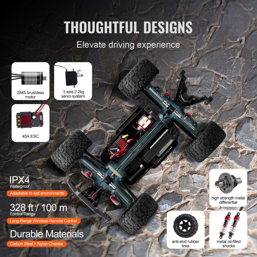VEVOR Remote Control Car, 1:10 Scale RC Car for Kids,  All Terrain 4WD Off-Road Truck with 45° Wheelie & Adjustable Speed, 50 km/h High-Speed Hobby RC Racing Car Toy, Ideal Gift for 8+ Year Kids, IPX4