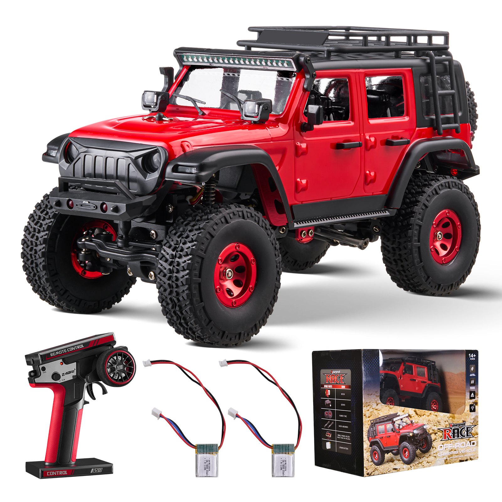 VEVOR Remote Control Car, 1:24 Scale RC Car for Kids, All Terrain 4WD Off-Road Truck with Full Lighting, 1 Extra Shell & 2 Rechargeable Batteries, 2-Speed Hobby Racing Car for 14+ Years Boys Girls