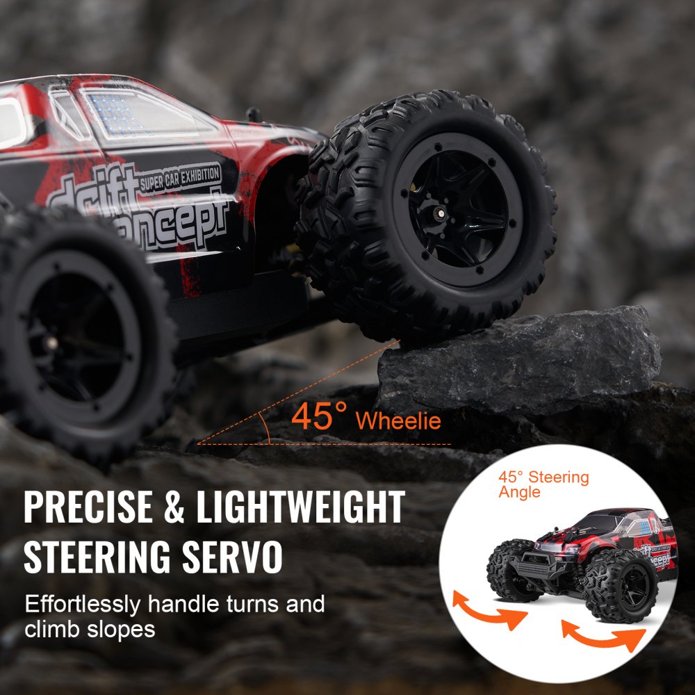 VEVOR Remote Control Car, 1:18 Scale RC Car for Kids, All Terrain 4WD Off-Road Monster Truck with 45° Wheelie & 2 Batteries, 36 km/h High Speed Hobby Racing Car, Ideal Gift for 8+ Years Kids, IPX4