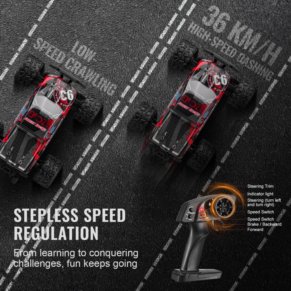 VEVOR Remote Control Car, 1:18 Scale RC Car for Kids, All Terrain 4WD Off-Road Monster Truck with 45° Wheelie & 2 Batteries, 36 km/h High Speed Hobby Racing Car, Ideal Gift for 8+ Years Kids, IPX4