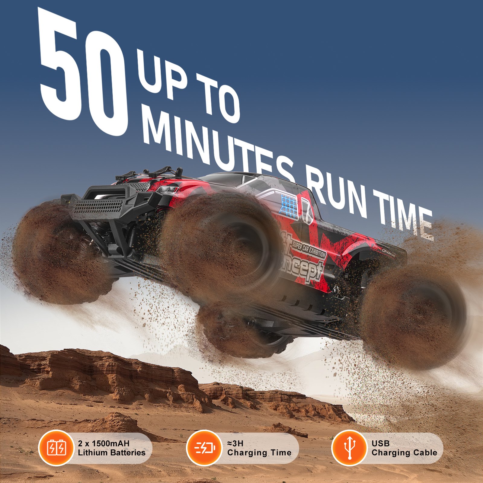 VEVOR Remote Control Car, 1:18 Scale RC Car for Kids, All Terrain 4WD Off-Road Monster Truck with 45° Wheelie & 2 Batteries, 36 km/h High Speed Hobby Racing Car, Ideal Gift for 8+ Years Kids, IPX4