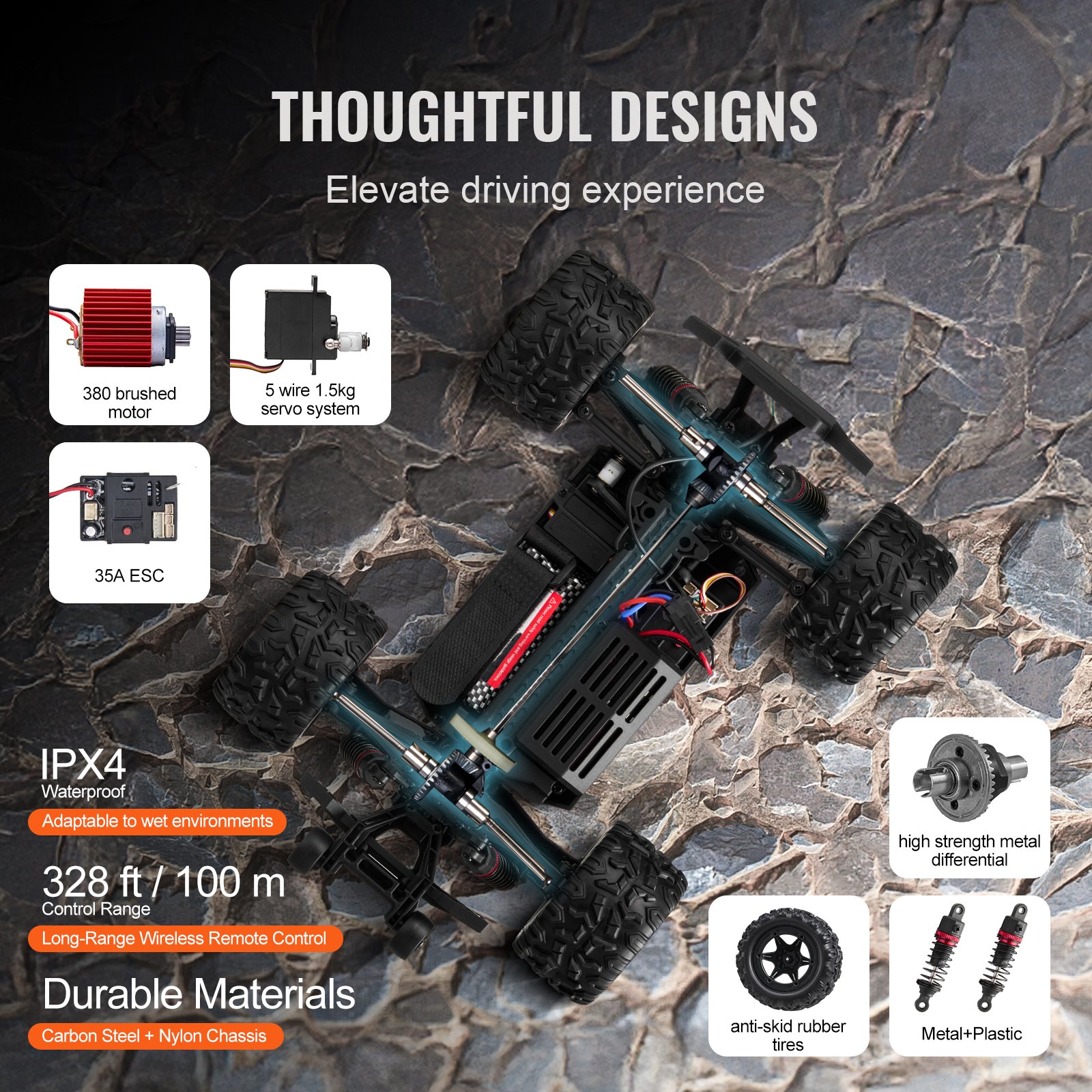 VEVOR Remote Control Car, 1:18 Scale RC Car for Kids, All Terrain 4WD Off-Road Monster Truck with 45° Wheelie & 2 Batteries, 36 km/h High Speed Hobby Racing Car, Ideal Gift for 8+ Years Kids, IPX4