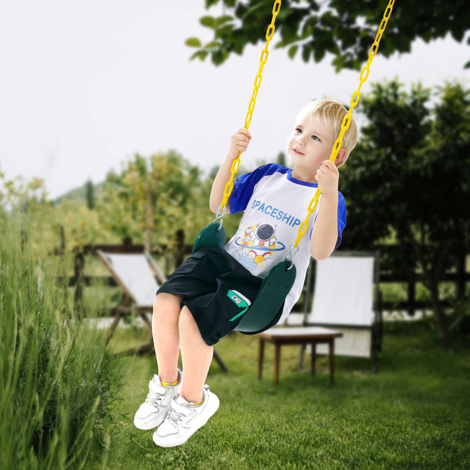 VEVOR 2-Pack Swing Seats, with 66 Inch Coated Chains and Snap Hooks, Support 300 lbs Swings Replacement for Outdoor Swing Set, Swing Set Accessories for Kids, for Outdoor and Indoor Use, Green