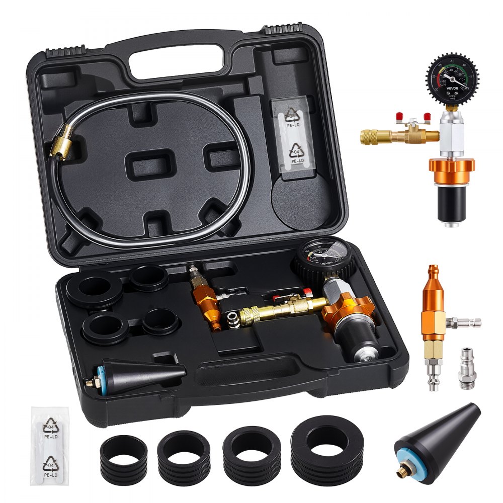 VEVOR Radiator Vacuum Refill Kit, Automotives Cooling System Vacuum & Purge Fill Tool with Gauge, Portable Radiator Coolant Filling Kit with Toolbox, Universal Fit for Most Cars Vans SUVs and Trucks