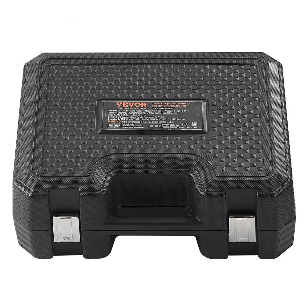 black carrying case with a geometric pattern and VEVOR branding for the VEVOR radiator pressure tester.
