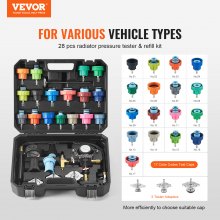 VEVOR Kit universal de testare a presiunii radiatorului de 28 de buc, Kit de testare a presiunii lichidului de răcire cu pompă manuală și capace de testare cu coduri de culori, kit de reîncărcare a lichidului de răcire pentru mașini, motociclete, camioane, sistem de răcire
