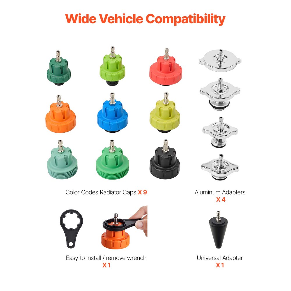 VEVOR Coolant Pressure Tester Kit, 28Pcs Radiator Vacuum Refill Kit with 4 Adapters, Universal Fit, Automotive Cooling System Pressure Tester Kit, with Pressure Pump & Aluminum Alloy Purge Filler