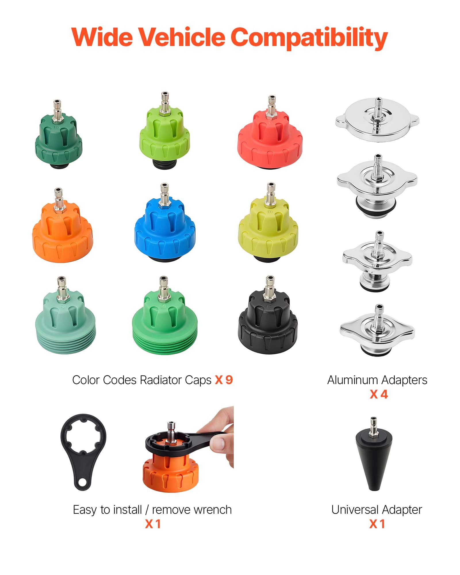 VEVOR Coolant Pressure Tester Kit, 28Pcs Radiator Vacuum Refill Kit with 4 Adapters, Universal Fit, Automotive Cooling System Pressure Tester Kit, with Pressure Pump & Aluminum Alloy Purge Filler