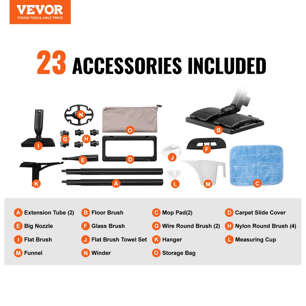 VEVOR Steam Cleaner for Home Use, Portable Steam Cleaner with 20 Accessories, 51oz Tank & 18ft Power Cord, Steamer for Deep Cleaning Floors, Windows, Grout, Grills, Cars, and More