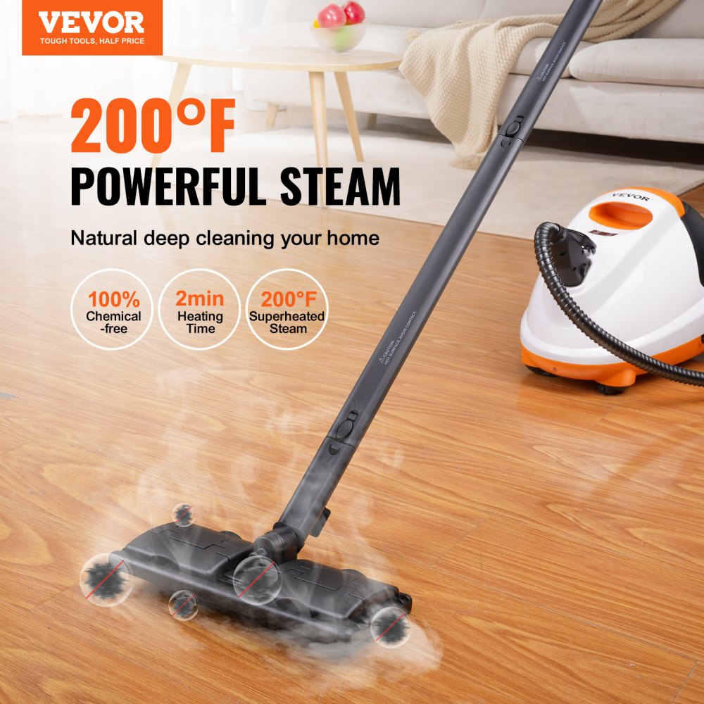 VEVOR Steam Mop 8-in-1 Hard Wood Floor Cleaner with 7 Replaceable Brush Heads for Various Hard Floors Like Ceramic Granite Marble Linoleum Natural