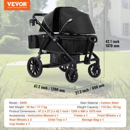 VEVOR All-Terrain Stroller Wagon, Seats Foldable Expedition 2-in - Main Image