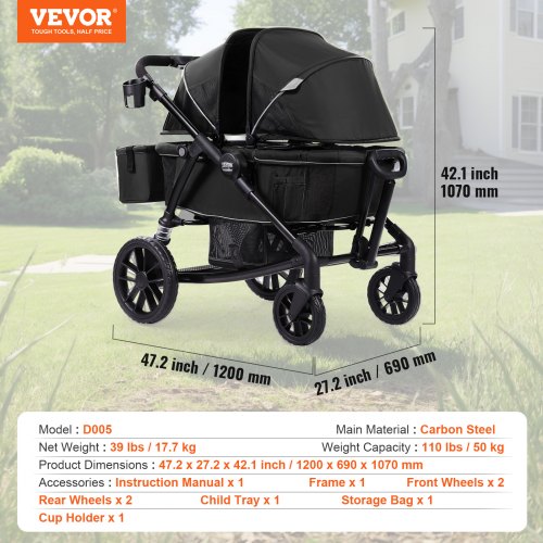 VEVOR All-Terrain Stroller Wagon, Seats Foldable Expedition 2-in