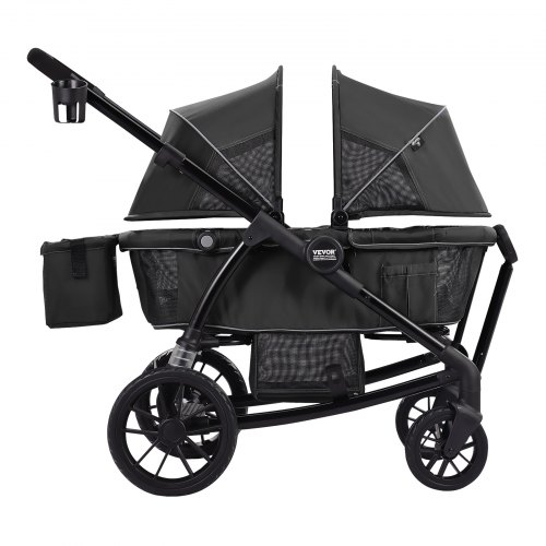 VEVOR All-Terrain Stroller Wagon, 2 Seats Foldable Expedition 2-in-1  Collapsible Wagon Stroller, Includes Canopy, Parent Organizer, Snack Tray &  Cup Holders, 55lbs for Single Seat, Black | VEVOR US