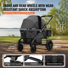 VEVOR All-Terrain Stroller Wagon, 2 Seats Foldable Expedition 2-in-1 Collapsible Wagon Stroller, Includes Canopy, Parent Organizer, Snack Tray & Cup Holders, 55lbs for Single Seat, Black