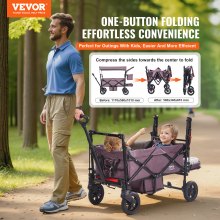 VEVOR Wagon Stroller Push Pull Quad Collapsible for 2 Kids w/ Canopy Dark Purple