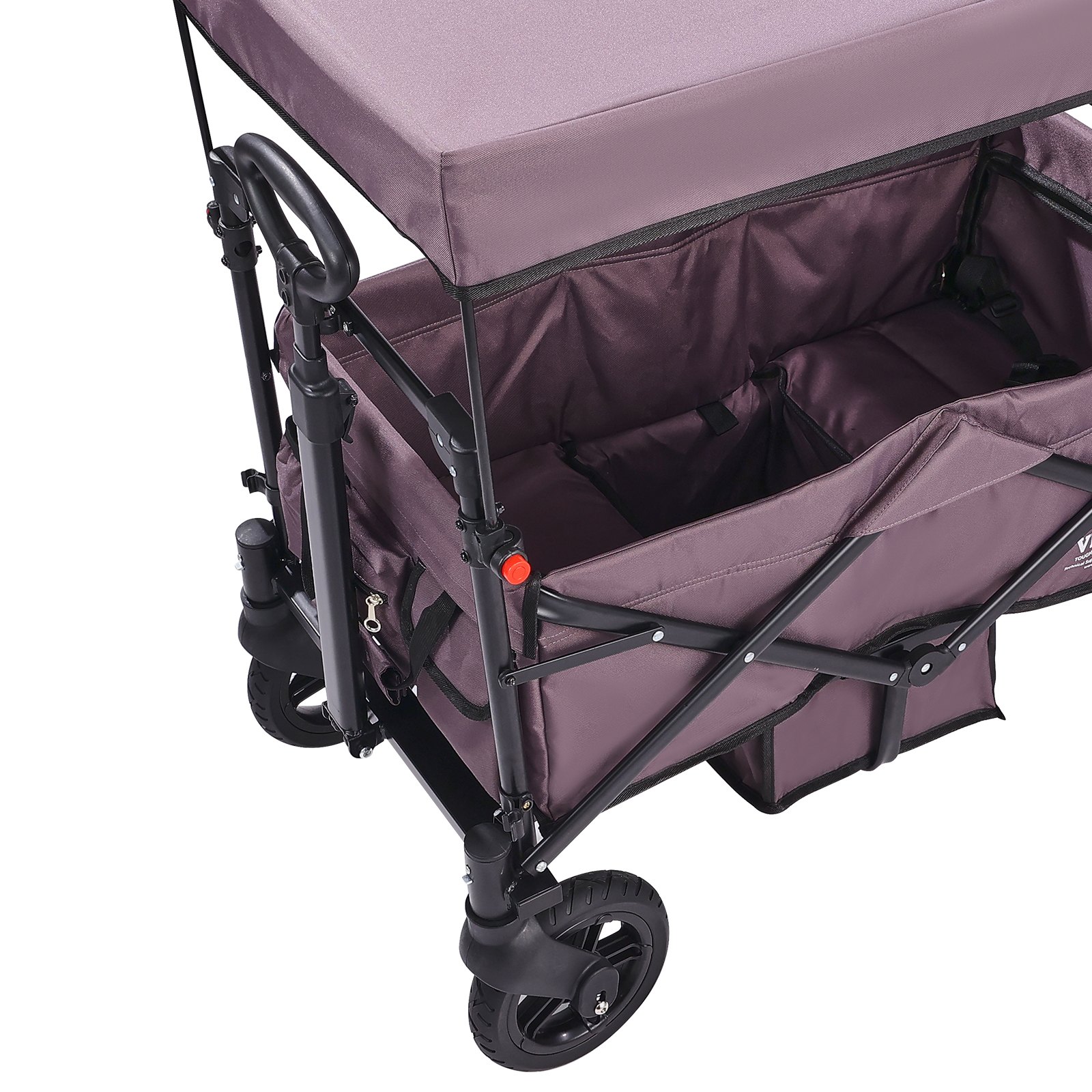 VEVOR Wagon Stroller for 2 Kids, Push Pull Quad Collapsible Stroller with Adjustable Handle, Encircling Harness Removable Canopy,4 Wheels w/ Brakes,Mutifunction Tandem Stroller for Camping Dark Purple