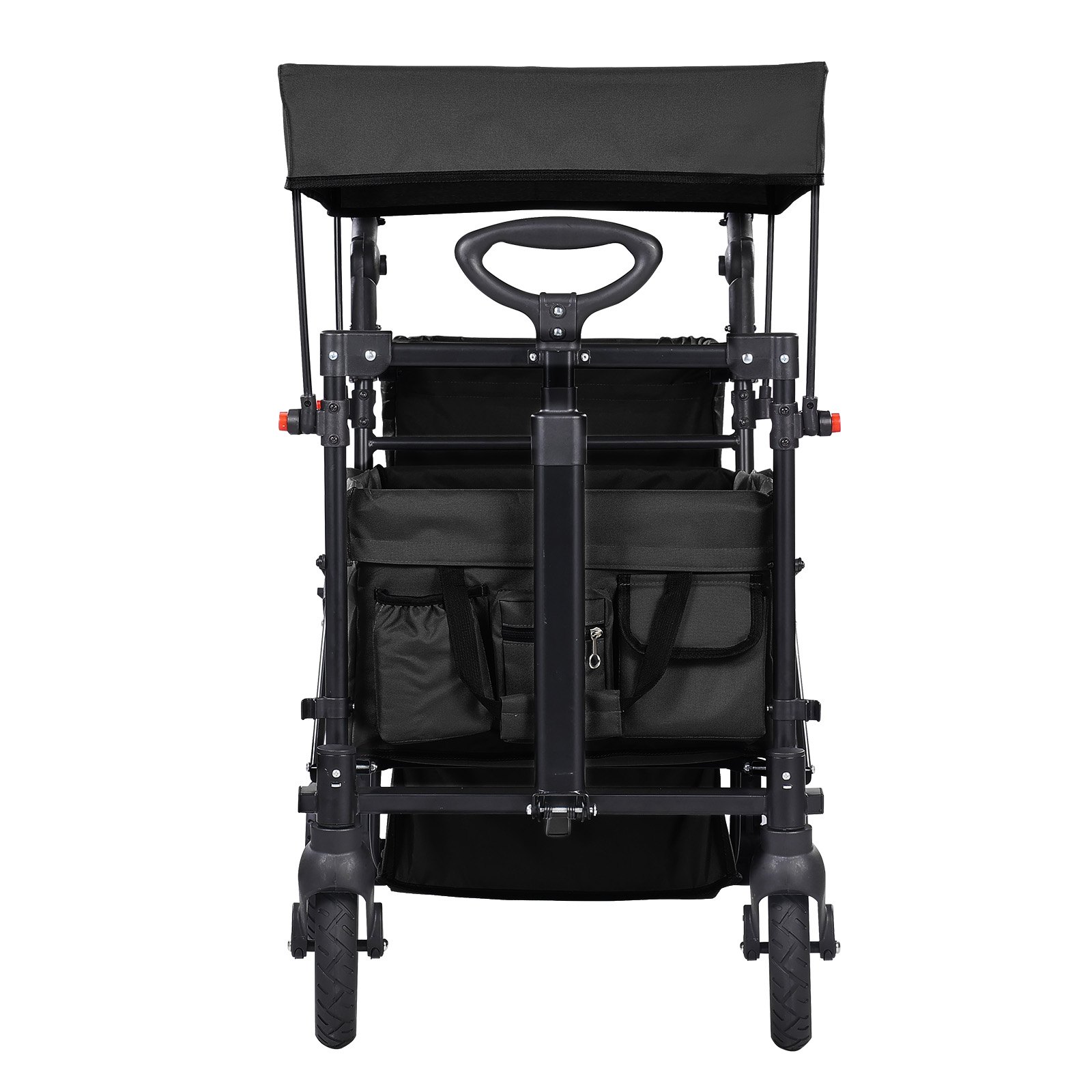 VEVOR Wagon Stroller for 2 Kids, Push Pull Quad Collapsible Stroller with Adjustable Handle, Encircling Harness Removable Canopy, 4 Wheels w/ Brakes, Mutifunction Tandem Stroller for Camping Black