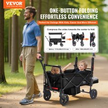 VEVOR Wagon Stroller for 2 Kids, Push Pull Quad Collapsible Stroller with Adjustable Handle, Encircling Harness Removable Canopy, 4 Wheels with Brakes, Mutifunction Tandem Stroller for Camping Black