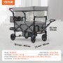 VEVOR Wagon Stroller for 2 Kids, Push Pull Quad Collapsible Stroller with Adjustable Handle, Encircling Harness Removable Canopy, 4 Wheels w/ Brakes,Mutifunction Tandem Stroller for Camping Dark Grey