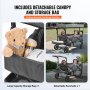 VEVOR Wagon Stroller for 2 Kids, Push Pull Quad Collapsible Stroller with Adjustable Handle, Encircling Harness Removable Canopy, 4 Wheels w/ Brakes, Mutifunction Tandem Stroller for Camping Dark Grey