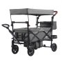 VEVOR Wagon Stroller for 2 Kids, Push Pull Quad Collapsible Stroller with Adjustable Handle, Encircling Harness Removable Canopy, 4 Wheels w/ Brakes, Mutifunction Tandem Stroller for Camping Dark Grey