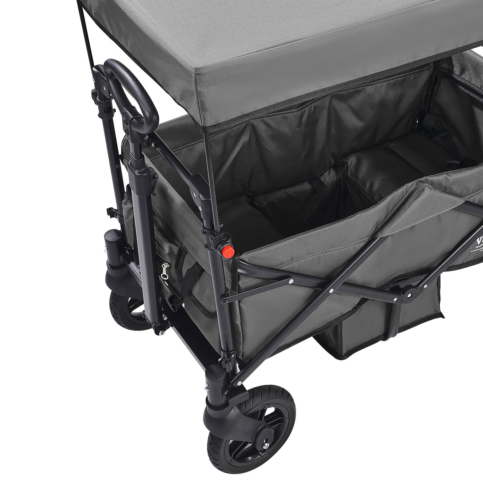 VEVOR Wagon Stroller for 2 Kids, Push Pull Quad Collapsible Stroller with Adjustable Handle, Encircling Harness Removable Canopy, 4 Wheels w/ Brakes, Mutifunction Tandem Stroller for Camping Dark Grey