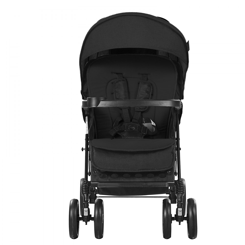 VEVOR Double Stroller, Foldable Lightweight Twin Stroller with Tandem Seating, Adjustable Backrest/Footrest, Wrap-Around Safety Harness, Storage Basket & Tray, for Newborn and Toddler (Black)