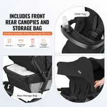 VEVOR Double Stroller Foldable Lightweight Twin Tandem Stroller Black