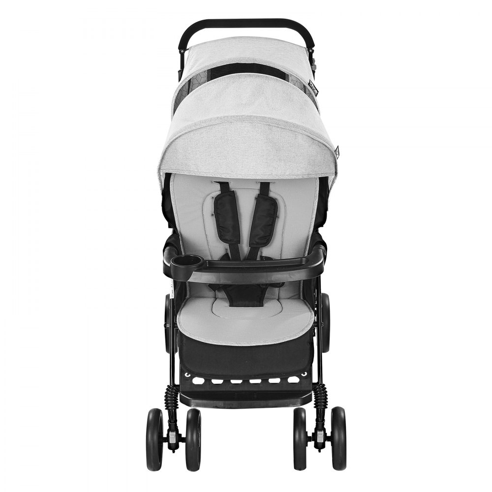 VEVOR Double Stroller, Foldable Lightweight Twin Stroller with Tandem Seating, Adjustable Backrest/Footrest, Wrap-Around Safety Harness,Storage Basket & Tray,for Newborn & Toddler (Light Gray,Black)