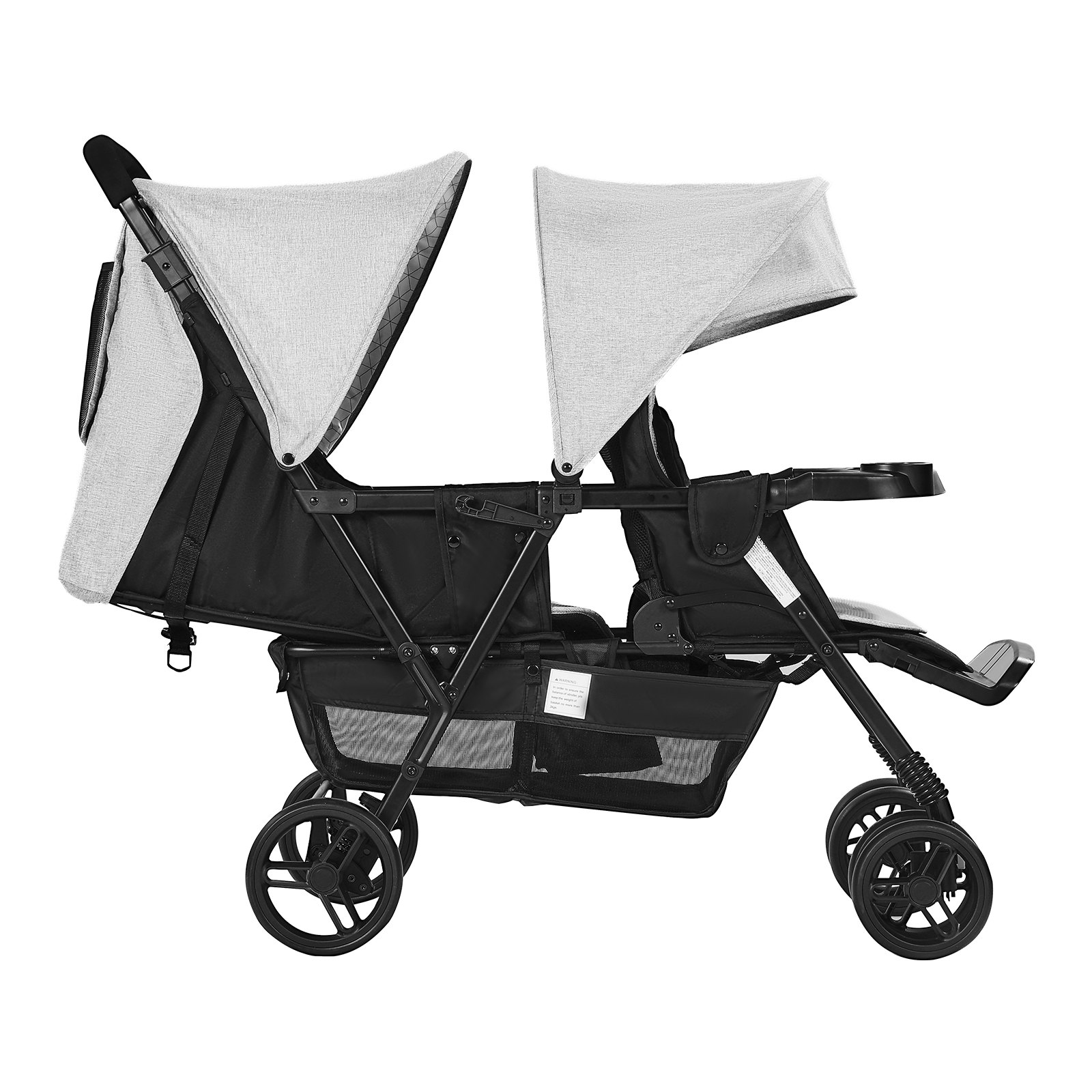 VEVOR Double Stroller, Foldable Lightweight Twin Stroller with Tandem Seating, Adjustable Backrest/Footrest, Wrap-Around Safety Harness,Storage Basket & Tray,for Newborn & Toddler (Light Gray,Black)