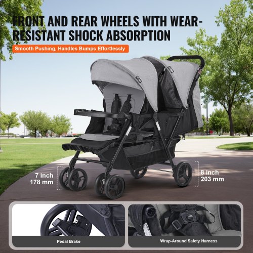 VEVOR Double Stroller, Foldable Lightweight Twin Stroller with Tandem  Seating, Adjustable Backrest/Footrest, Wrap-Around Safety Harness, Storage  Basket & Tray, for Newborn and Toddler (Dark Gray) | VEVOR US